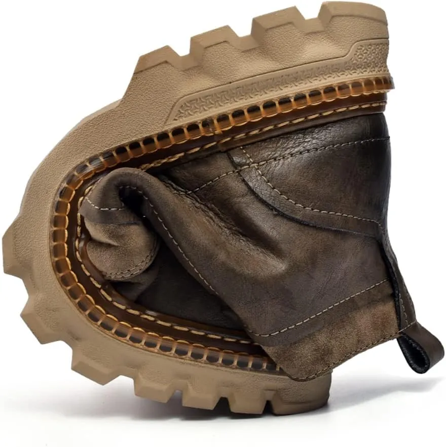Work Boots Ankle Boots for Men Soft Leather Fashion Casual Zapatos Hombre Tactical Ankle Boots Platform Warm Leather Combat Work Outdoor Boots