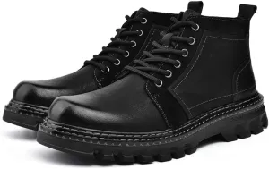 Work Boots Ankle Boots for Men Soft Leather Fashion Casual Zapatos Hombre Tactical Ankle Boots Platform Warm Leather Combat Work Outdoor Boots