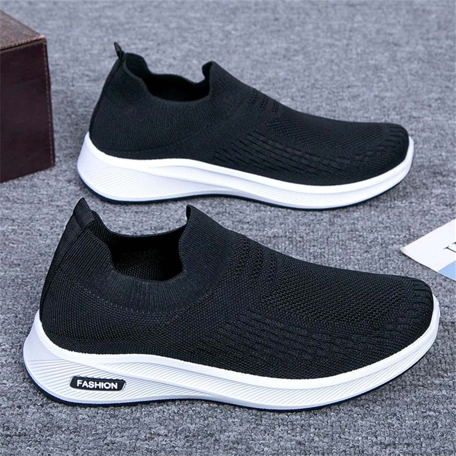 Woven Sneakers for Men Slip on No Lace Breathable High Top Walking Running Shoes Comfortable Tennis Shoes Non Slip Casual Mens Outdoor Sport Sneakers