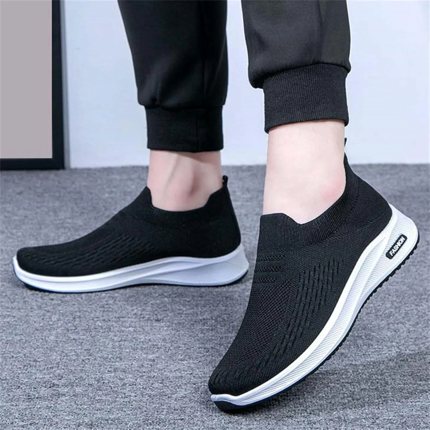 Woven Sneakers for Men Slip on No Lace Breathable High Top Walking Running Shoes Comfortable Tennis Shoes Non Slip Casual Mens Outdoor Sport Sneakers