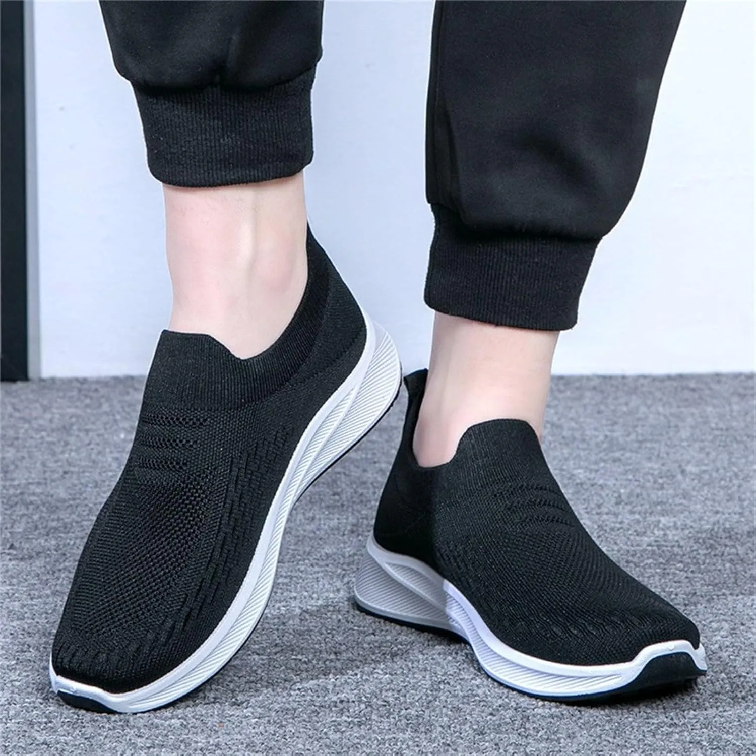 Woven Sneakers for Men Slip on No Lace Breathable High Top Walking Running Shoes Comfortable Tennis Shoes Non Slip Casual Mens Outdoor Sport Sneakers