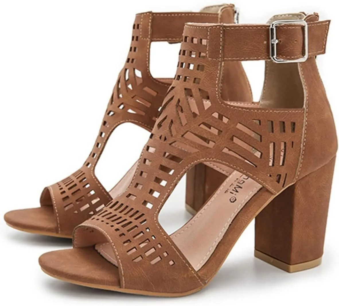 ZKXYFFS Chunky Heeled Sandals for Women Cutout Open Toe Summer Block Heels Ankle Strap Party Dress High Heeled Sandals