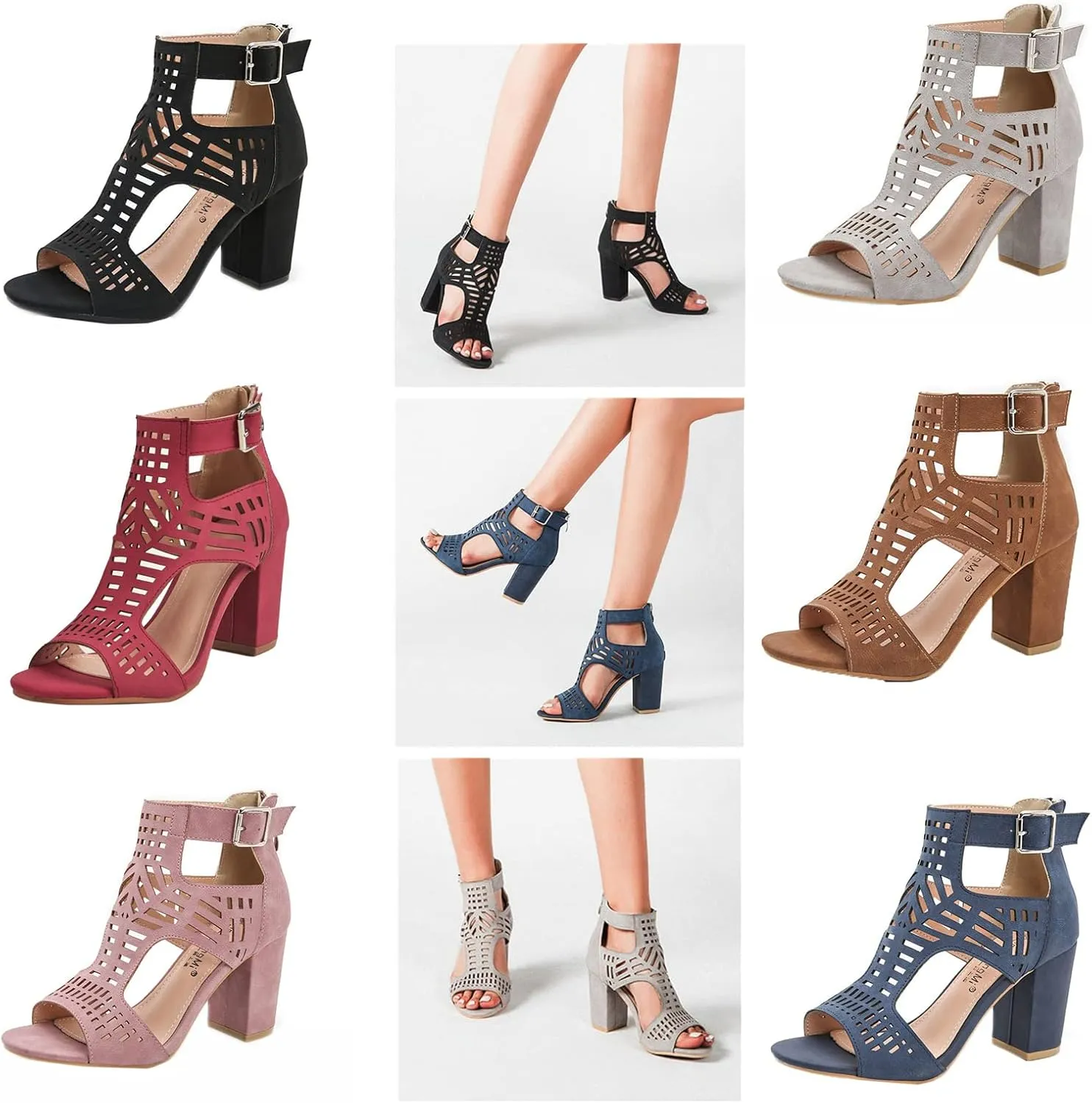 ZKXYFFS Chunky Heeled Sandals for Women Cutout Open Toe Summer Block Heels Ankle Strap Party Dress High Heeled Sandals