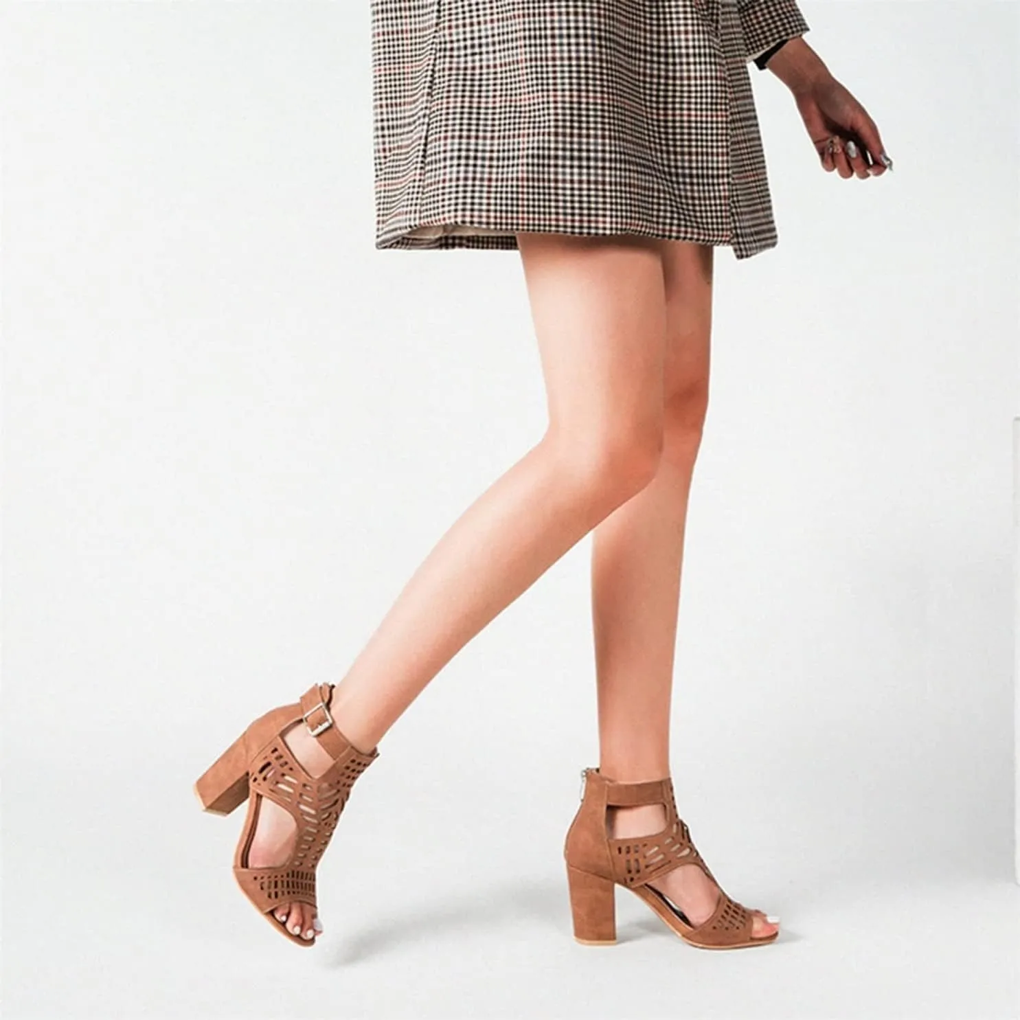 ZKXYFFS Chunky Heeled Sandals for Women Cutout Open Toe Summer Block Heels Ankle Strap Party Dress High Heeled Sandals