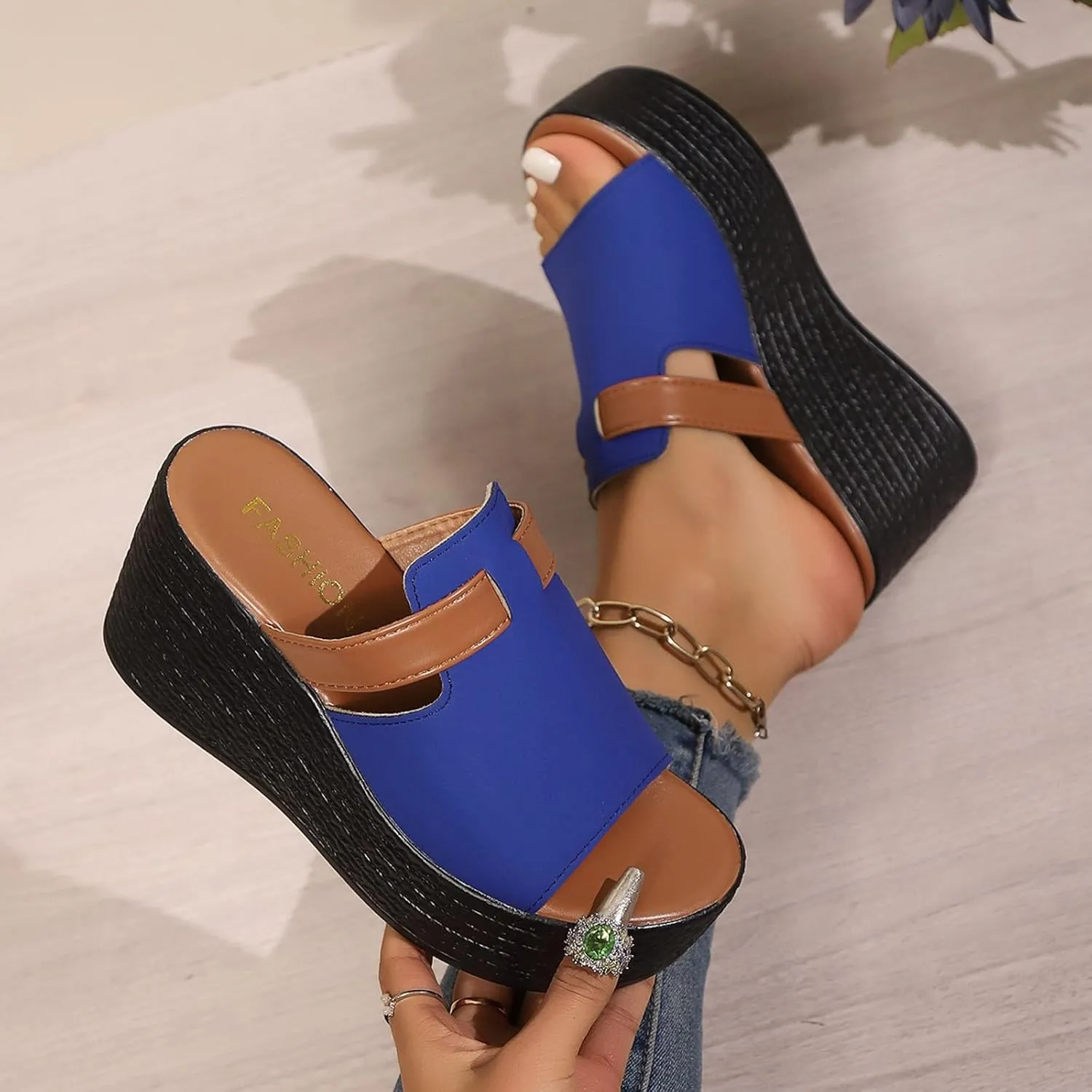ZSpzx Chunky Platform Sandals for Women 2025 Comfort Open Toe Slip-on Slides Wedge Summer Casual For Wedges Heels Womens Slide Leather Slippers Bohe Beach Slip On Cute Walking Shoes for Daily Wear
