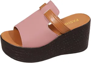 ZSpzx Chunky Platform Sandals for Women 2025 Comfort Open Toe Slip-on Slides Wedge Summer Casual For Wedges Heels Womens Slide Leather Slippers Bohe Beach Slip On Cute Walking Shoes for Daily Wear