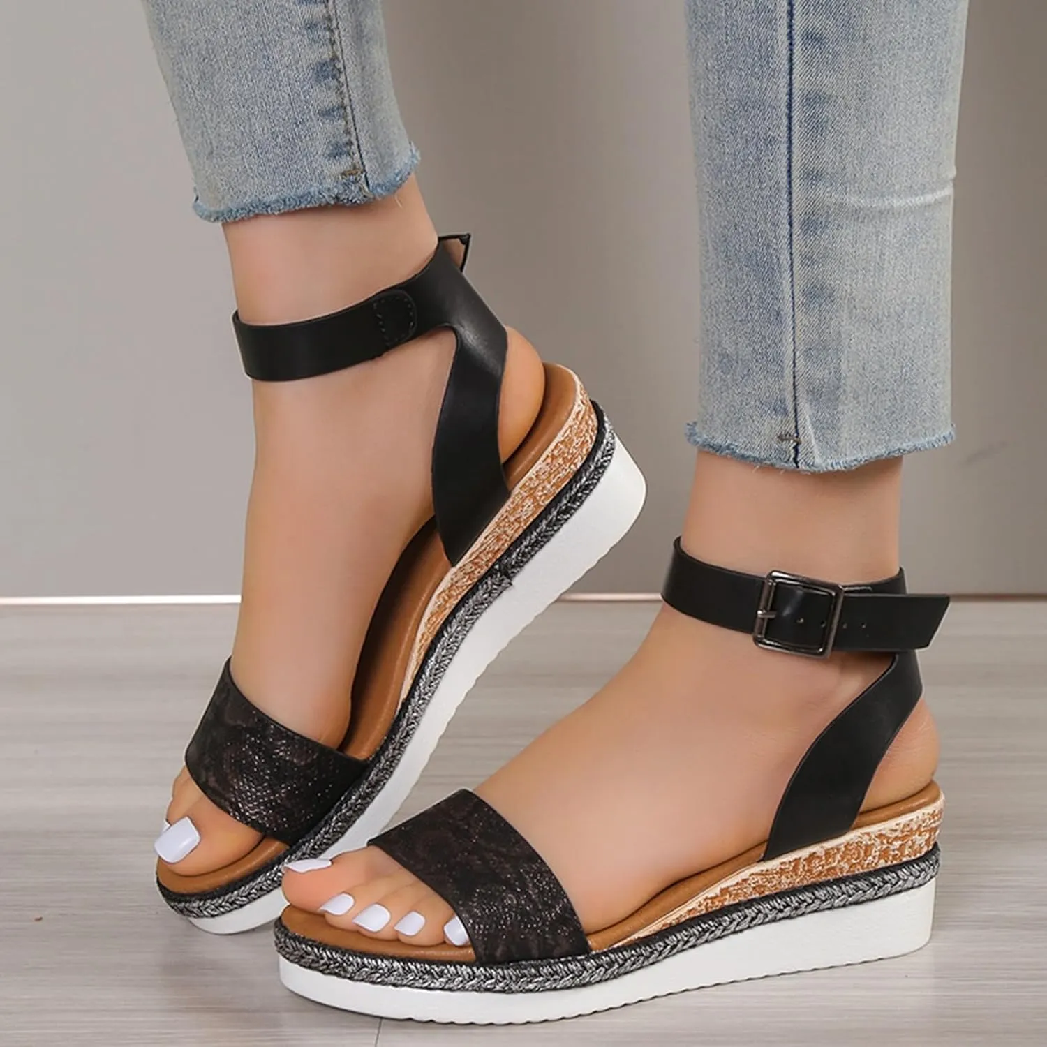 ZSpzx Wedge Sandals For Women Platform Wedges Heels Comfortable Ankle Strap Dressy Summer Low Womens Arch support Sandal Dress Open Toe Shoes for Wedding Bridal Evening Cocktail