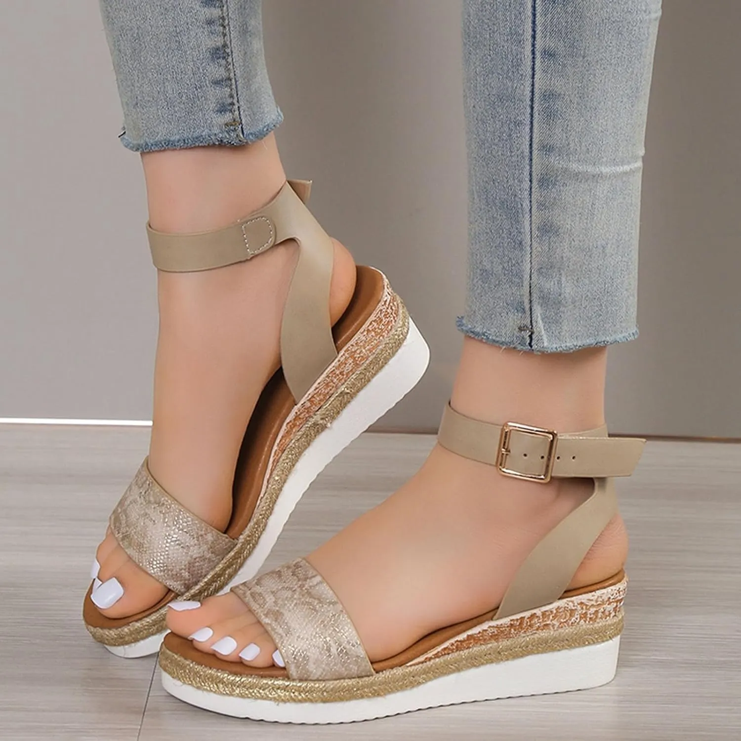 ZSpzx Wedge Sandals For Women Platform Wedges Heels Comfortable Ankle Strap Dressy Summer Low Womens Arch support Sandal Dress Open Toe Shoes for Wedding Bridal Evening Cocktail