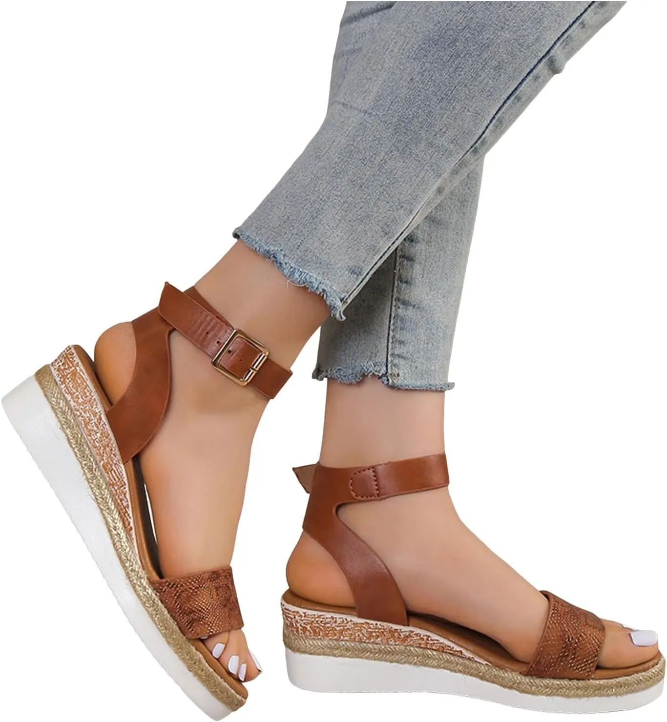 ZSpzx Wedge Sandals For Women Platform Wedges Heels Comfortable Ankle Strap Dressy Summer Low Womens Arch support Sandal Dress Open Toe Shoes for Wedding Bridal Evening Cocktail