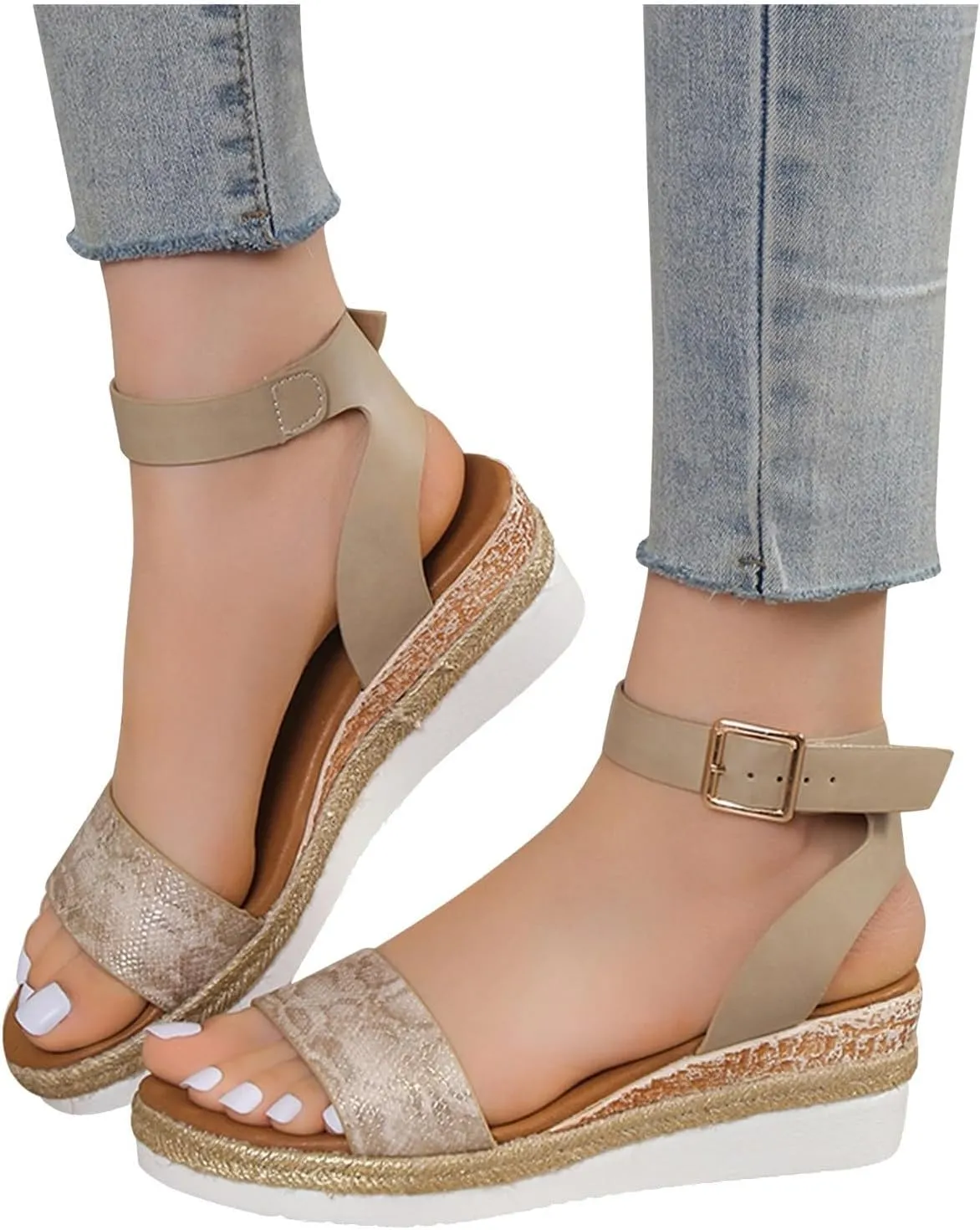 ZSpzx Wedge Sandals For Women Platform Wedges Heels Comfortable Ankle Strap Dressy Summer Low Womens Arch support Sandal Dress Open Toe Shoes for Wedding Bridal Evening Cocktail
