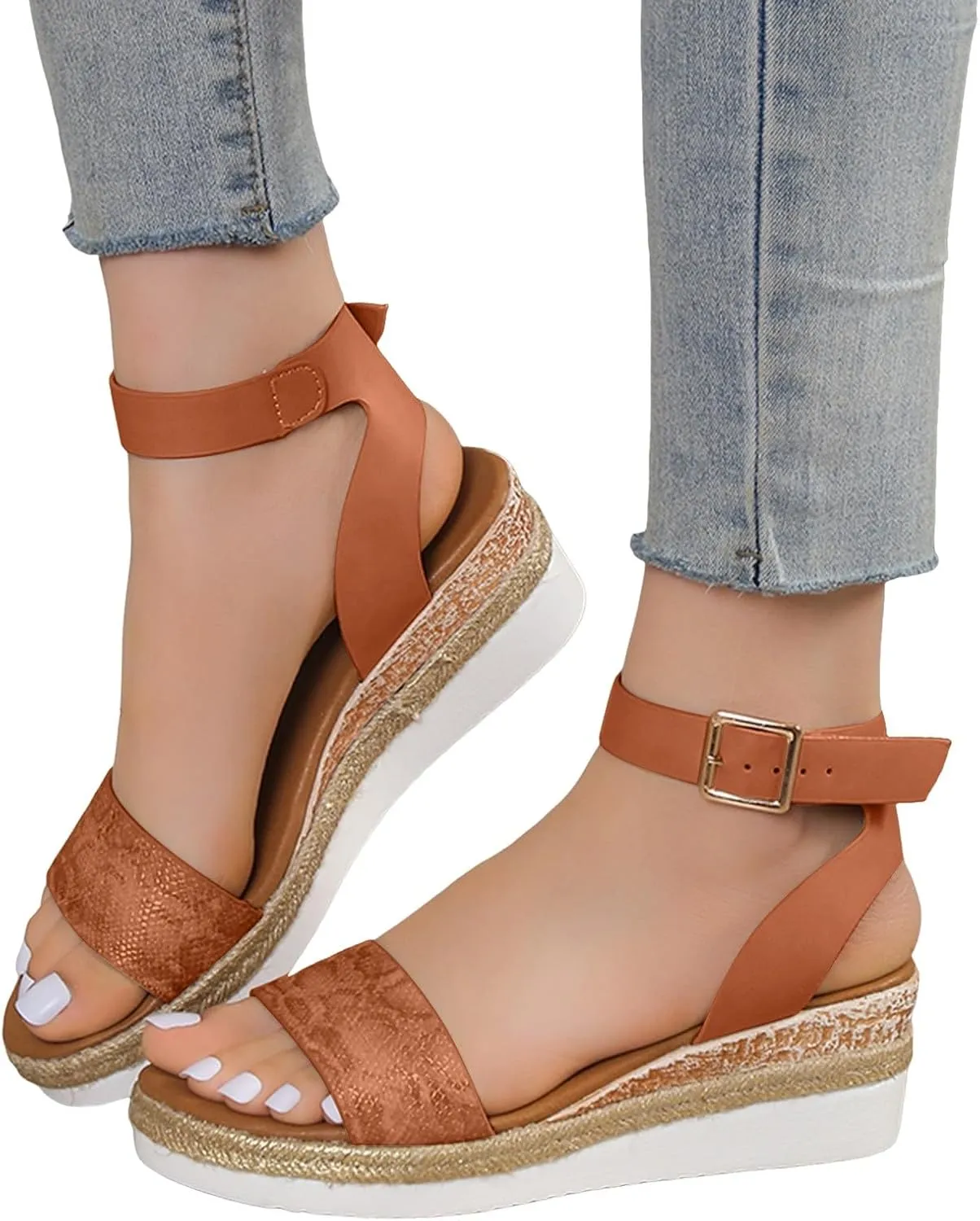 ZSpzx Wedge Sandals For Women Platform Wedges Heels Comfortable Ankle Strap Dressy Summer Low Womens Arch support Sandal Dress Open Toe Shoes for Wedding Bridal Evening Cocktail