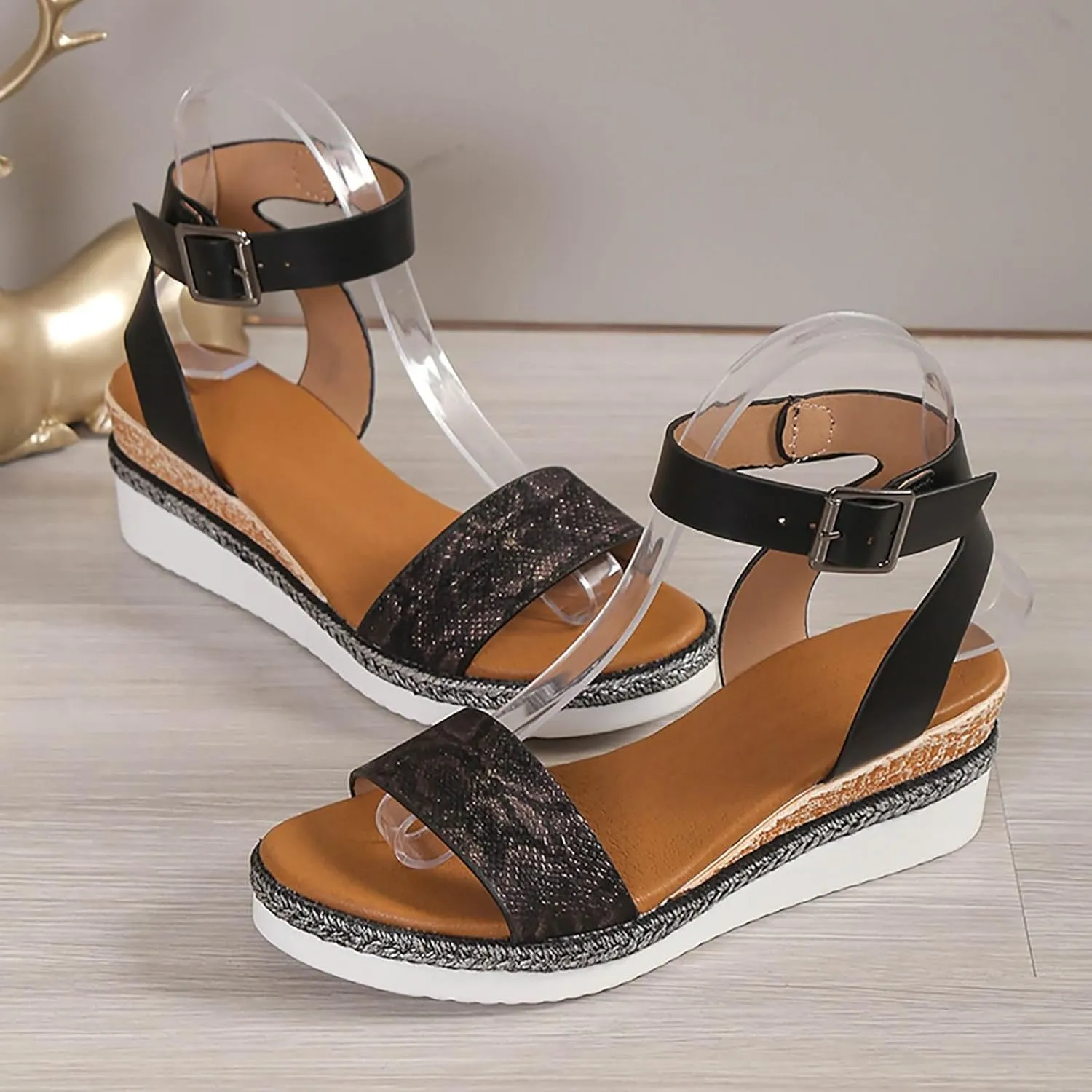 ZSpzx Wedge Sandals For Women Platform Wedges Heels Comfortable Ankle Strap Dressy Summer Low Womens Arch support Sandal Dress Open Toe Shoes for Wedding Bridal Evening Cocktail