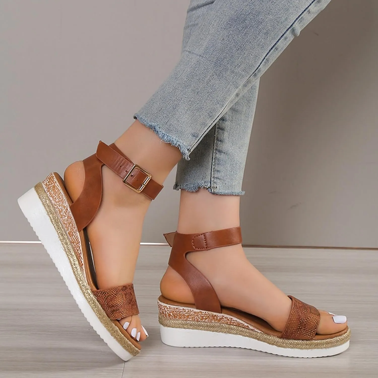 ZSpzx Wedge Sandals For Women Platform Wedges Heels Comfortable Ankle Strap Dressy Summer Low Womens Arch support Sandal Dress Open Toe Shoes for Wedding Bridal Evening Cocktail