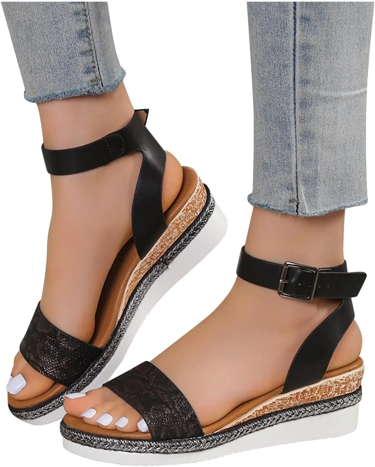 ZSpzx Wedge Sandals For Women Platform Wedges Heels Comfortable Ankle Strap Dressy Summer Low Womens Arch support Sandal Dress Open Toe Shoes for Wedding Bridal Evening Cocktail