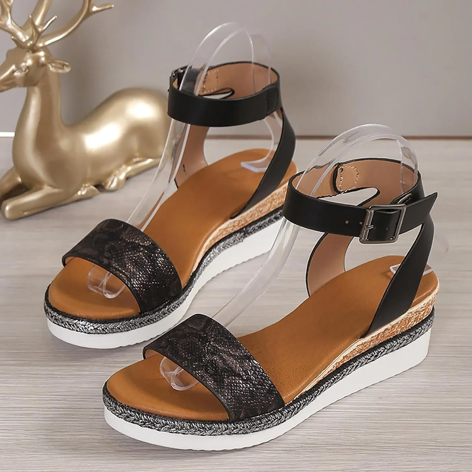 ZSpzx Wedge Sandals For Women Platform Wedges Heels Comfortable Ankle Strap Dressy Summer Low Womens Arch support Sandal Dress Open Toe Shoes for Wedding Bridal Evening Cocktail