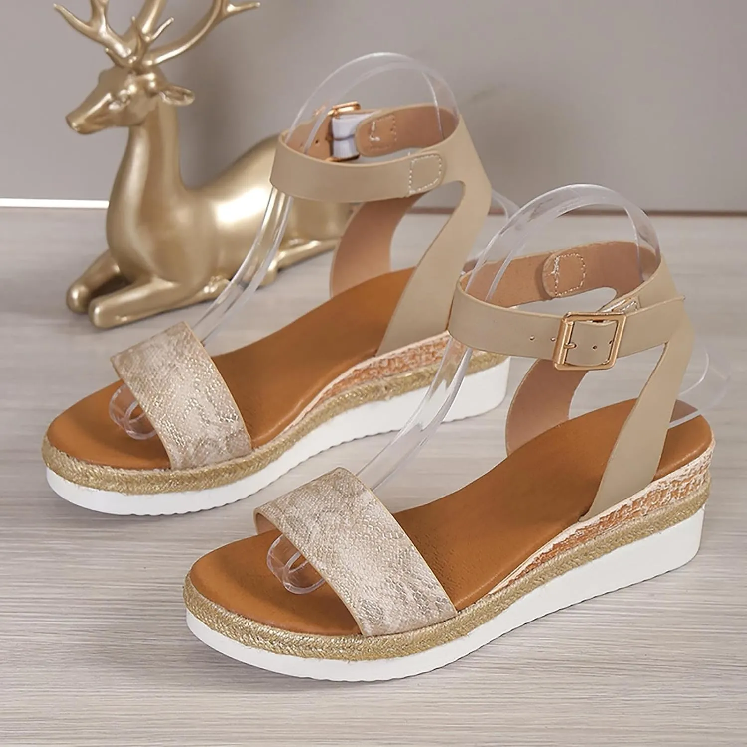 ZSpzx Wedge Sandals For Women Platform Wedges Heels Comfortable Ankle Strap Dressy Summer Low Womens Arch support Sandal Dress Open Toe Shoes for Wedding Bridal Evening Cocktail