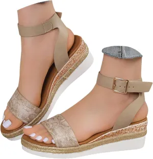 ZSpzx Wedge Sandals For Women Platform Wedges Heels Comfortable Ankle Strap Dressy Summer Low Womens Arch support Sandal Dress Open Toe Shoes for Wedding Bridal Evening Cocktail