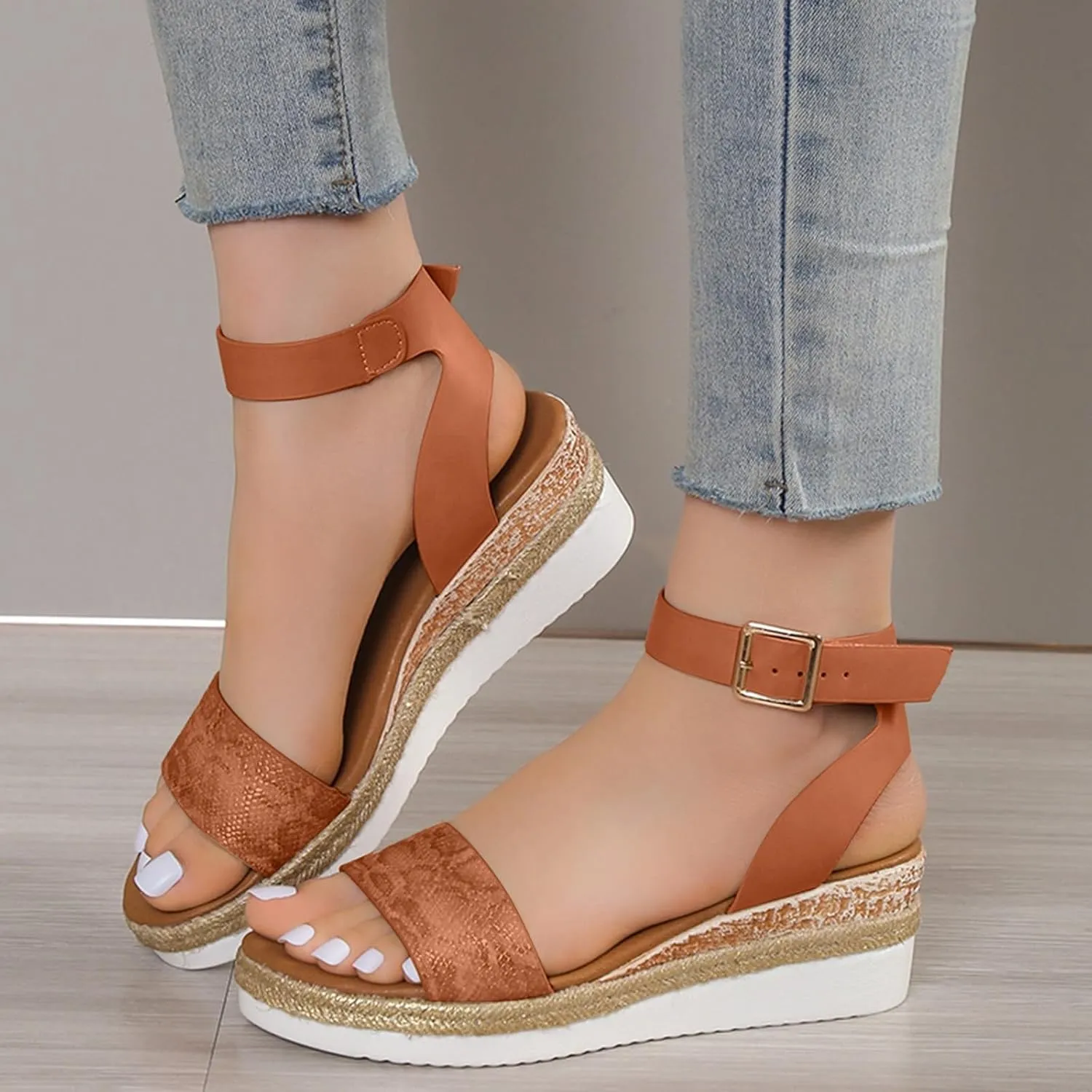 ZSpzx Wedge Sandals For Women Platform Wedges Heels Comfortable Ankle Strap Dressy Summer Low Womens Arch support Sandal Dress Open Toe Shoes for Wedding Bridal Evening Cocktail
