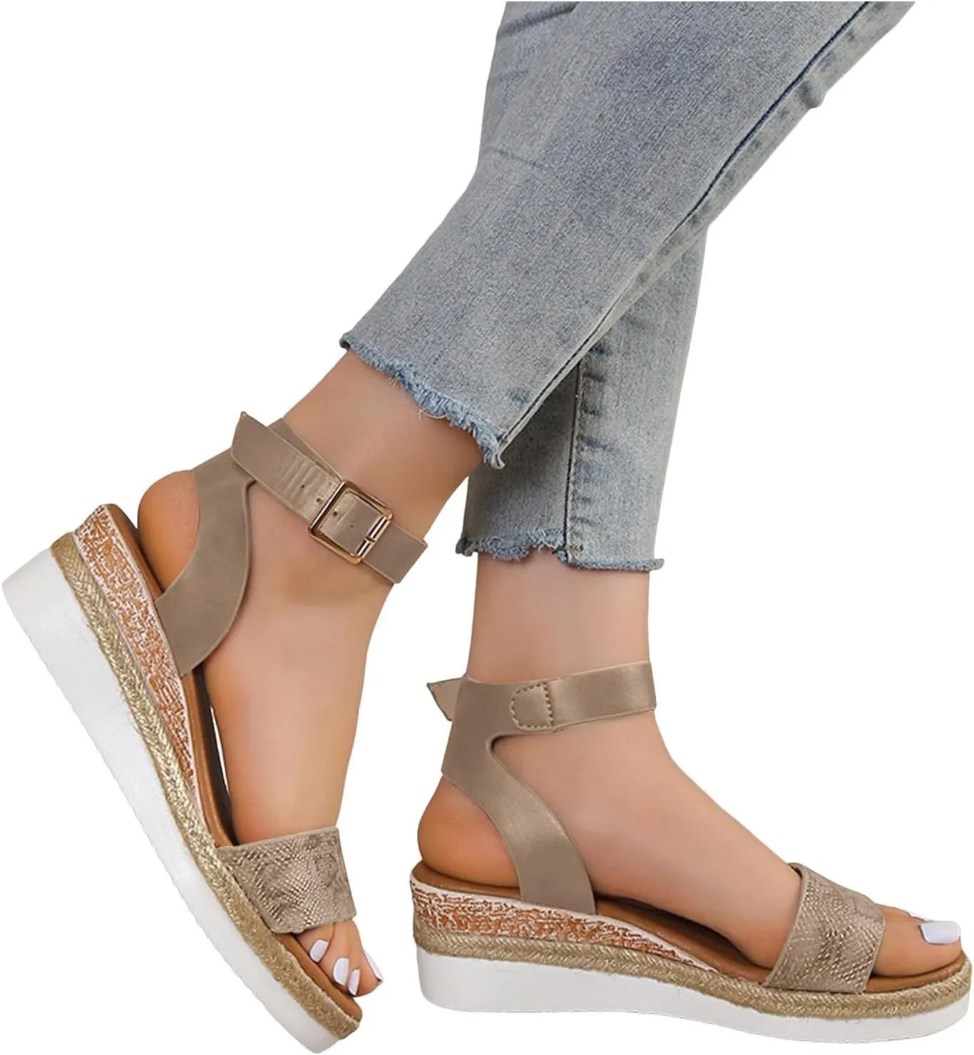 ZSpzx Wedge Sandals For Women Platform Wedges Heels Comfortable Ankle Strap Dressy Summer Low Womens Arch support Sandal Dress Open Toe Shoes for Wedding Bridal Evening Cocktail