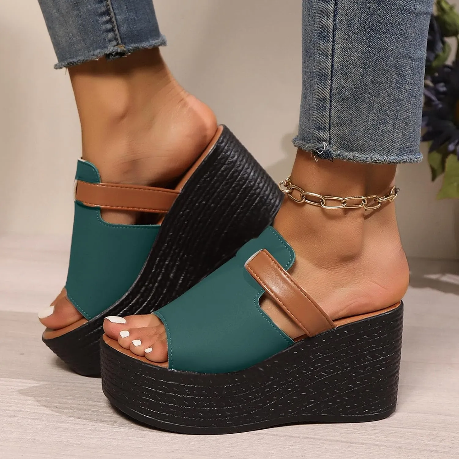 ZSpzx Wedge Sandals For Women Platform Wedges Heels,Womens Slide on Open Toe Dress Summer Slippers Bohe Beach Slip On Cute Slides Casual Slingback Walking Shoes For Party Vacation