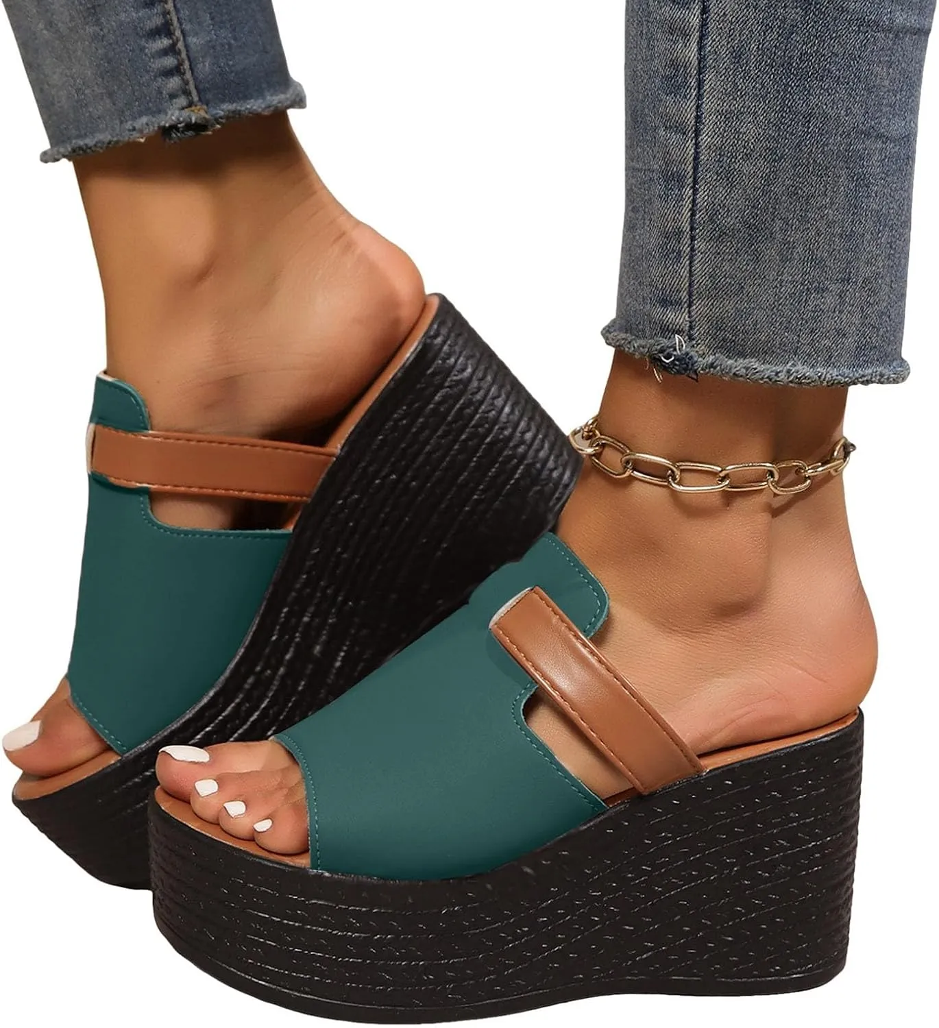 ZSpzx Wedge Sandals For Women Platform Wedges Heels,Womens Slide on Open Toe Dress Summer Slippers Bohe Beach Slip On Cute Slides Casual Slingback Walking Shoes For Party Vacation