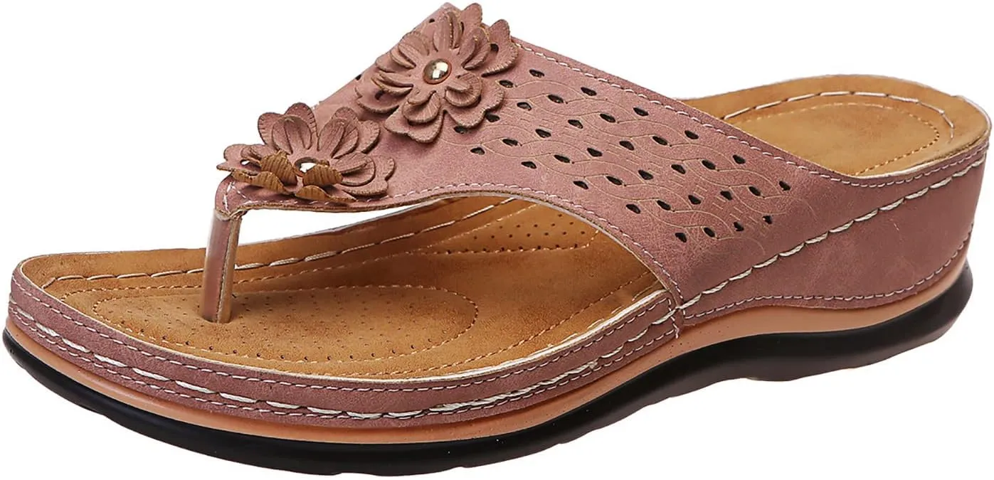 ZSpzx Women's Orthotic Cushion Flip Flops Orthopedic Sandals for Women Recovery Walking Dressy Summer Comfortable Flowers Plantar Fasciitis Bunion Casual Womens Outdoor Slides Non Slip-on Beach Shoes