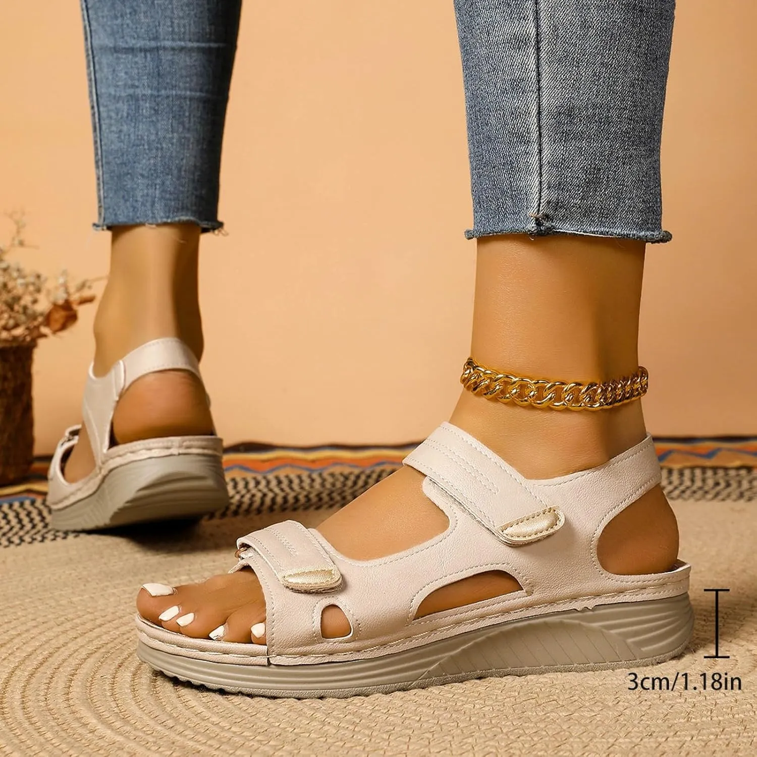 ZSpzx Womens Sandals Wedge Platform Summer Ankle Strap Open Toe Dressy Women Comfortable Walking Low Sandal Arch Support Shoes Dress Bohe Orthopedic Casual Bunion Orthotic Beach Slip On Slides