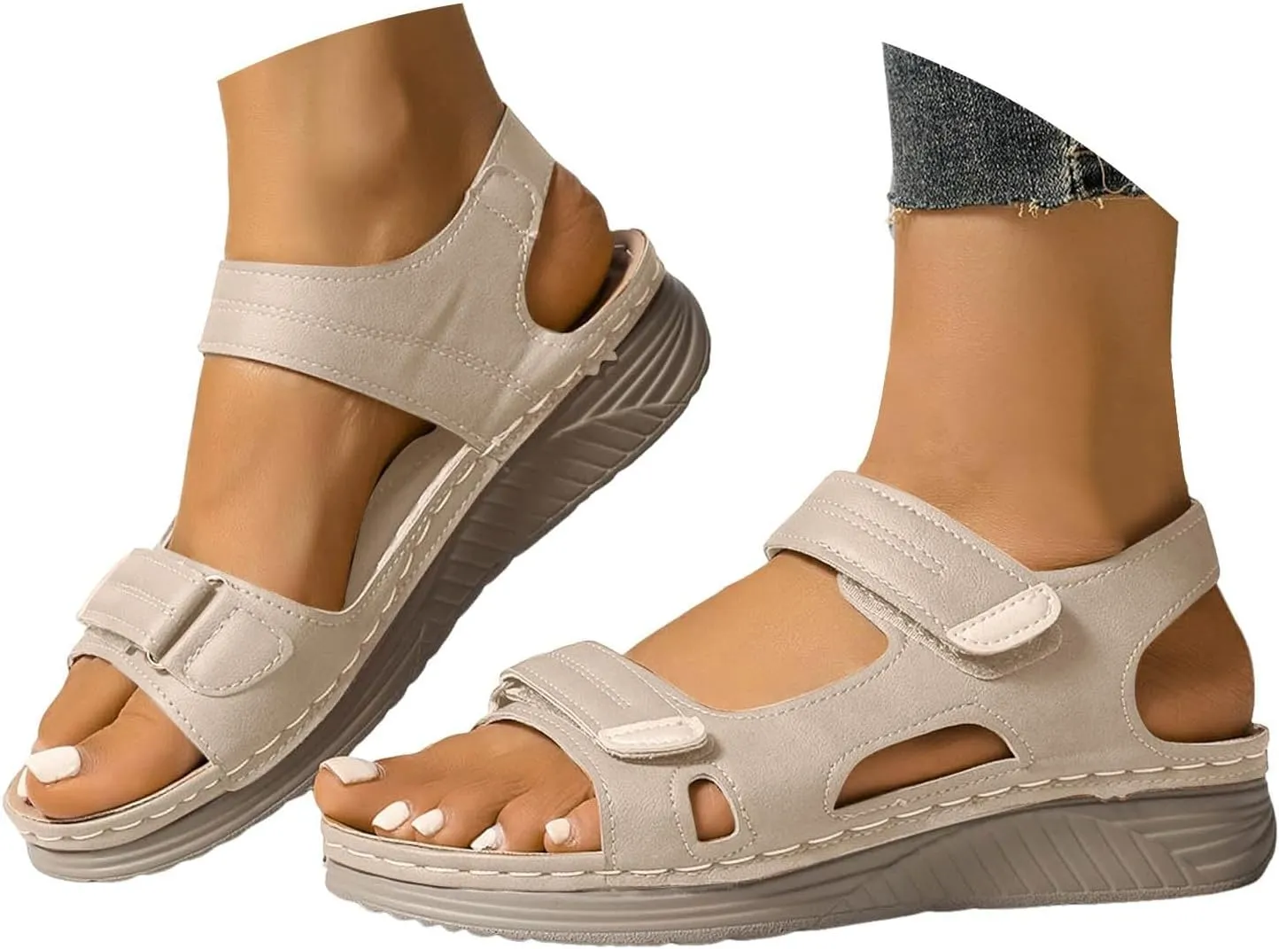 ZSpzx Womens Sandals Wedge Platform Summer Ankle Strap Open Toe Dressy Women Comfortable Walking Low Sandal Arch Support Shoes Dress Bohe Orthopedic Casual Bunion Orthotic Beach Slip On Slides