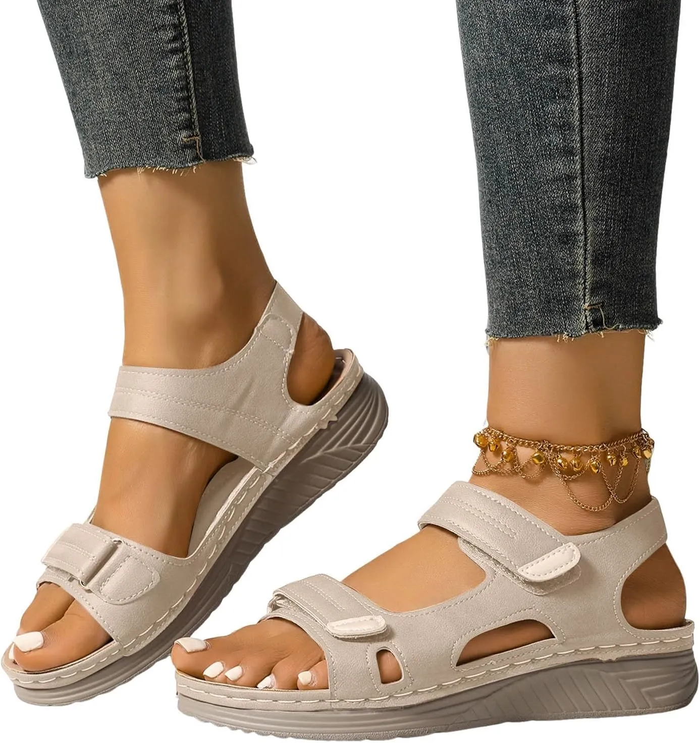 ZSpzx Womens Sandals Wedge Platform Summer Ankle Strap Open Toe Dressy Women Comfortable Walking Low Sandal Arch Support Shoes Dress Bohe Orthopedic Casual Bunion Orthotic Beach Slip On Slides