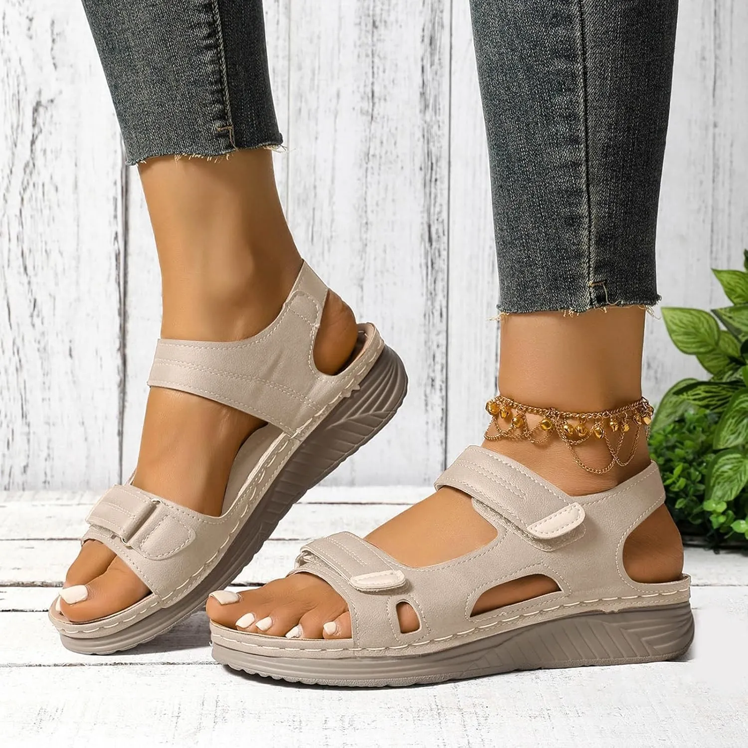ZSpzx Womens Sandals Wedge Platform Summer Ankle Strap Open Toe Dressy Women Comfortable Walking Low Sandal Arch Support Shoes Dress Bohe Orthopedic Casual Bunion Orthotic Beach Slip On Slides