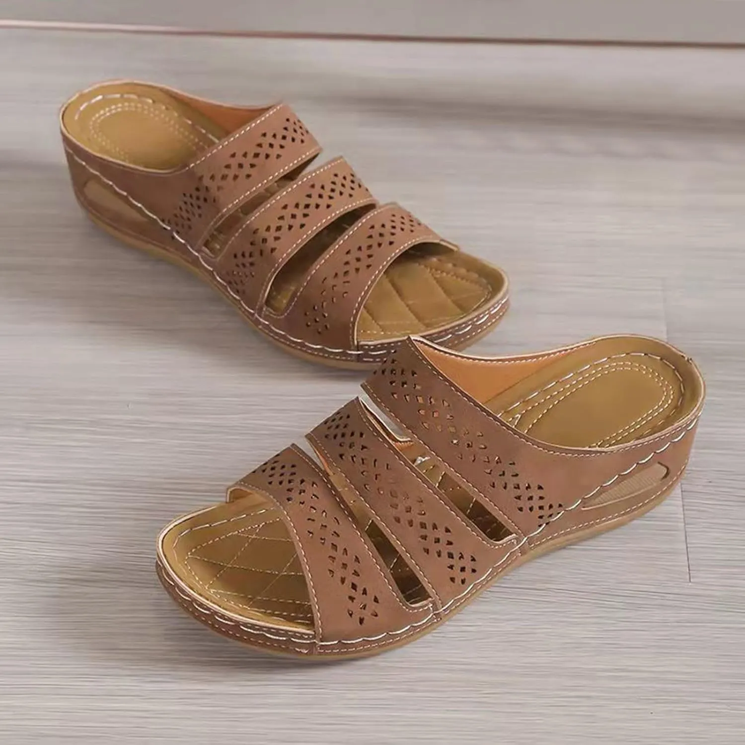 ZSpzx Women's Slide Sandals,Comfortable Arch Support Sandals Casual Walking Straps Slip-On Low Wedge Women Orthotic Slides Orthopedic Beach Breathable Plantar Fasciitis Bunion Sandal